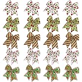 JIALEIXI 20 PCS Christmas Bows, 6 Inch Red Green Christmas Wreath/Garland Bow for Tree Gift Wrapping Decoration, for Holiday Party Crafts Xmas Tree Ribbon Ornaments.