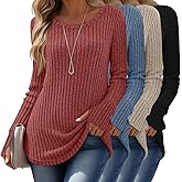 Velvelhall 4 Pack Women's Long Sleeve Sweaters with Thumb Holes Crew Neck Tunic Tops Fall Loose Fit Shirts Ribbed Curved Hem