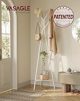 VASAGLE Rack Stand Coat Tree Hall Tree with 2 Shelves Natural Beige White view 3