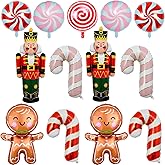 14 Pcs Gingerbread Nutcracker Soldier Candy Cane Foil Lollipop Balloons for Christmas, Xmas, New Year, Birthday Parties