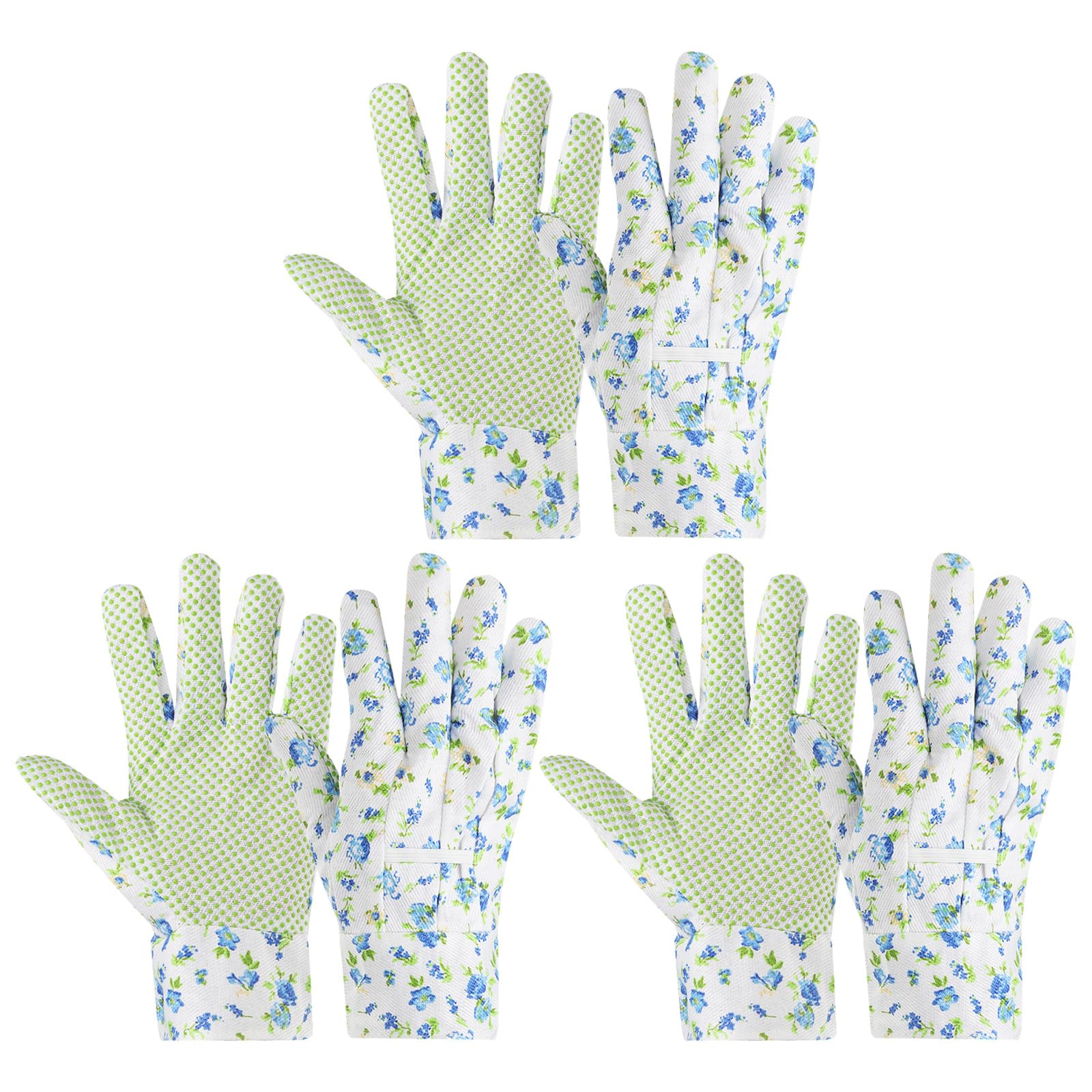 PATIKIL Floral Gardening Gloves for Women, 3 Pair Non-Slip Grip Garden Glove Women Working Yard Gloves for Yard Cleaning, Gardening, Weeding, Planting, Blue