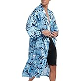 UTJZIB Men's Lightweight Kimono Robe Jacket Printed Japanese Style Bathrobes Casual Open Front Long Cardigan Coat Outwear