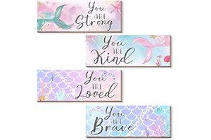 CLOVERKOI Mermaid Decor, Mermaid Room Decor for Girls Bedroom, Mermaid Wall Decor, Mermaid Inspirational Wall Art, Mermaid Gifts for Girls, Women, Wooden Plaque Mermaid Decorations