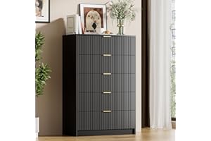 Furniway Black Dresser for Bedroom, Modern Dresser with 5 Drawers and Smooth Slides, Wide Chest of Drawers with Golden Handles for Bedroom, Living Room, Closet, 15.7" D x 31.5" W x 47.2" H