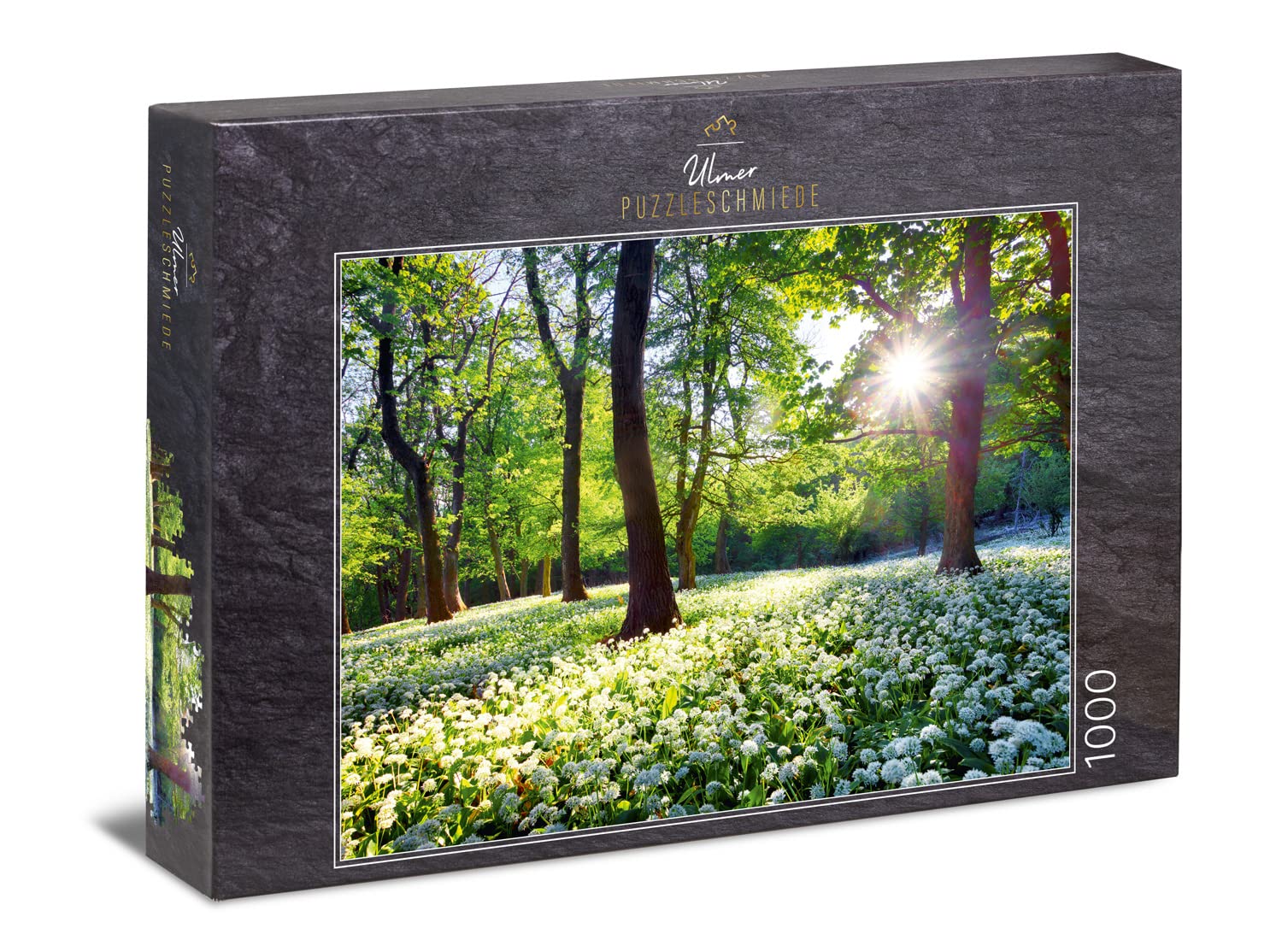 Ulmer Puzzleschmiede - Puzzle "Spring Sun" - Classic 1000 Piece Natural Puzzle Made in Germany - The Warm Sun Rays Liven Up The Forest in Spring, Flowers Bloom, The Landscape Awakens