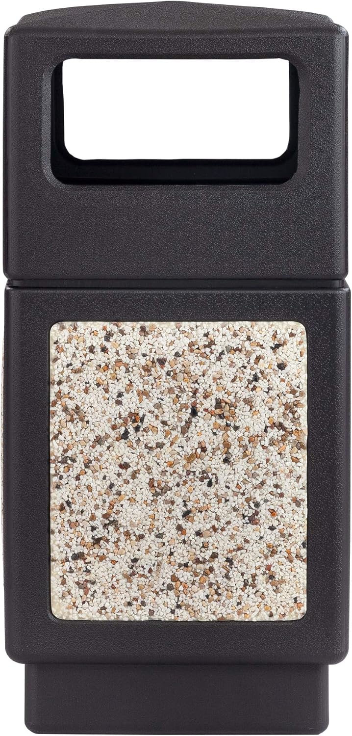 Safco Products Canmeleon Outdoor/Indoor Aggregate Panel Trash Can 9472NC, Black, Natural Stone Panels, Outdoor/Indoor Use, 38-Gallon Capacity: Office Products
