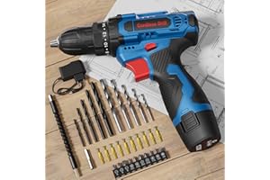 Drill Set, VIWKO 12V Cordless Drill with Battery and Charger, Electric Power Drill Driver 3/8" Keyless Chuck with 42 Acessories, 2 Speed, 18+1 Position, Electric Screwdriver for Home DIY Projects
