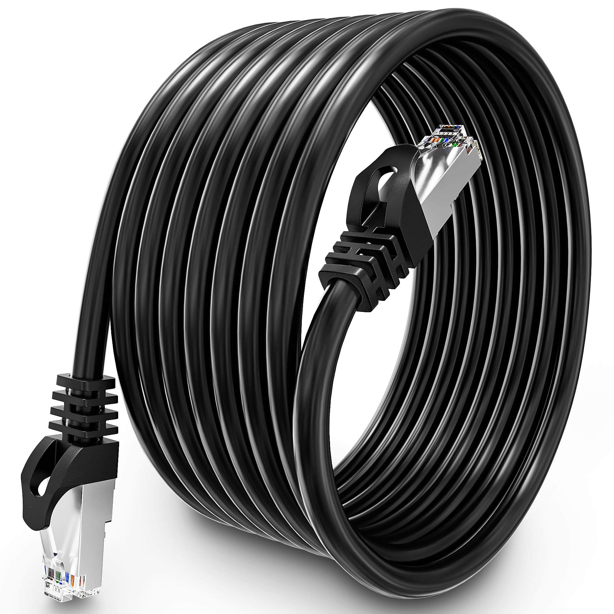 MEIPEK Cat 6 Ethernet Cable 10m - High Speed FTP Shielded LAN 1000Mbps 250MHz RJ45 WLAN 23AWG CCA Black for Router Modem