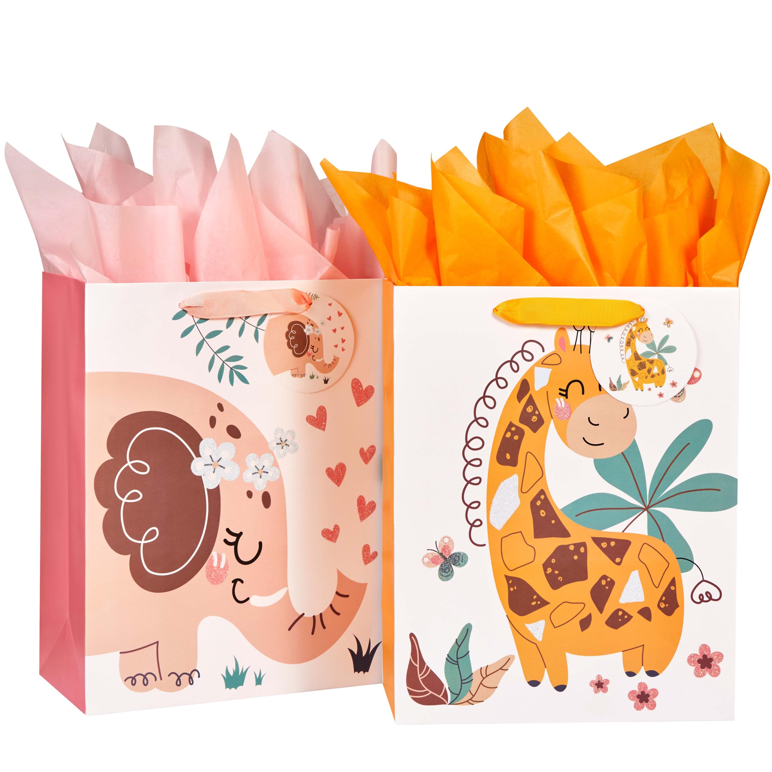 Photo 1 of SUNCOLOR 2 Pack 13" Gift Bags for Baby with Tissue Paper