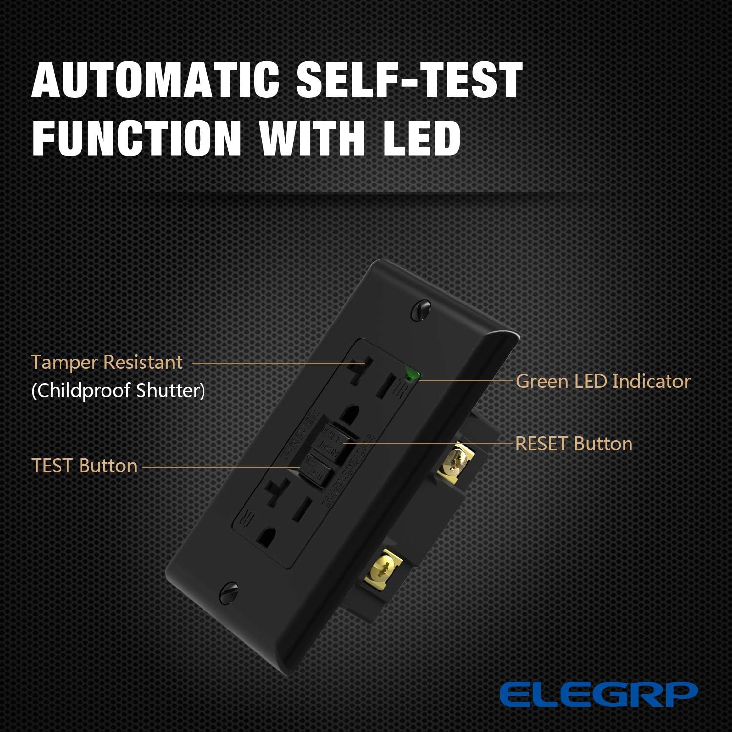 10 Pack ELEGRP 20 Amp GFCI Outlet, 5-20R Ultra Narrow GFI Dual Receptacle, TR Tamper Resistant with LED Indicator, Self-Test Ground Fault Circuit Interrupters, Wall Plate Included, UL Listed (Black) - - 