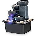 Tabletop Fountain Indoor Mini Waterfall 4-Tier Relaxation Tabletop Fountain Small Indoor Fountain Meditation Fountain Includes Natural River Rocks and Multi-Coloured Lights (Premium Grey)