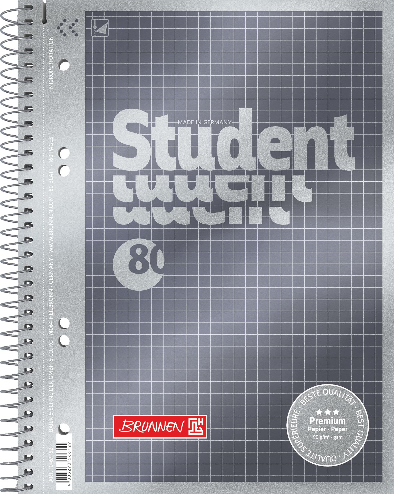 BRUNNEN Premium Student College Notepad, A5, Line Style 5, 80 Sheets, Anthracite