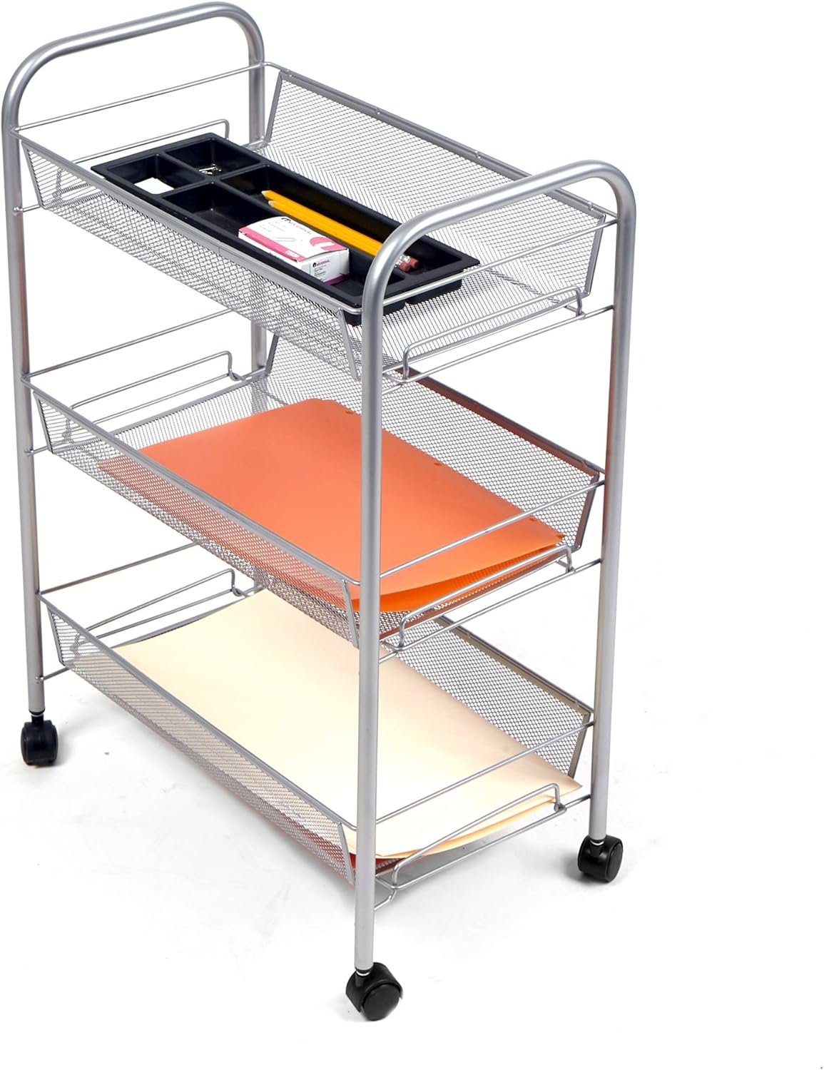 Mind Reader 3-Shelf All Purpose Mobile Utility Cart, Silver: Kitchen & Dining