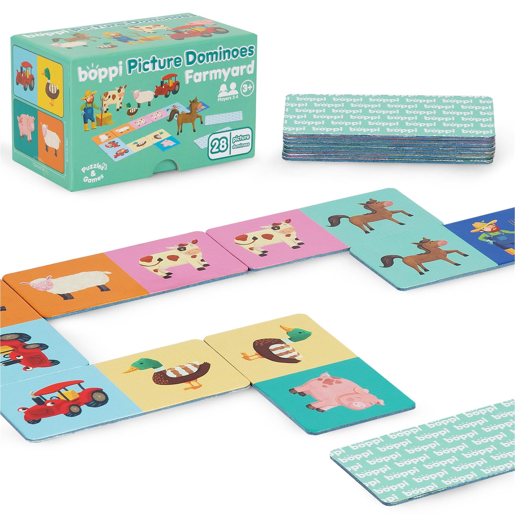 boppi Dominoes Set Picture Game for Toddlers - Colourful Farmyard Animal Themed Montessori/STEM Dominoes For Children Travel Game - Games for 3 Year Olds and Up