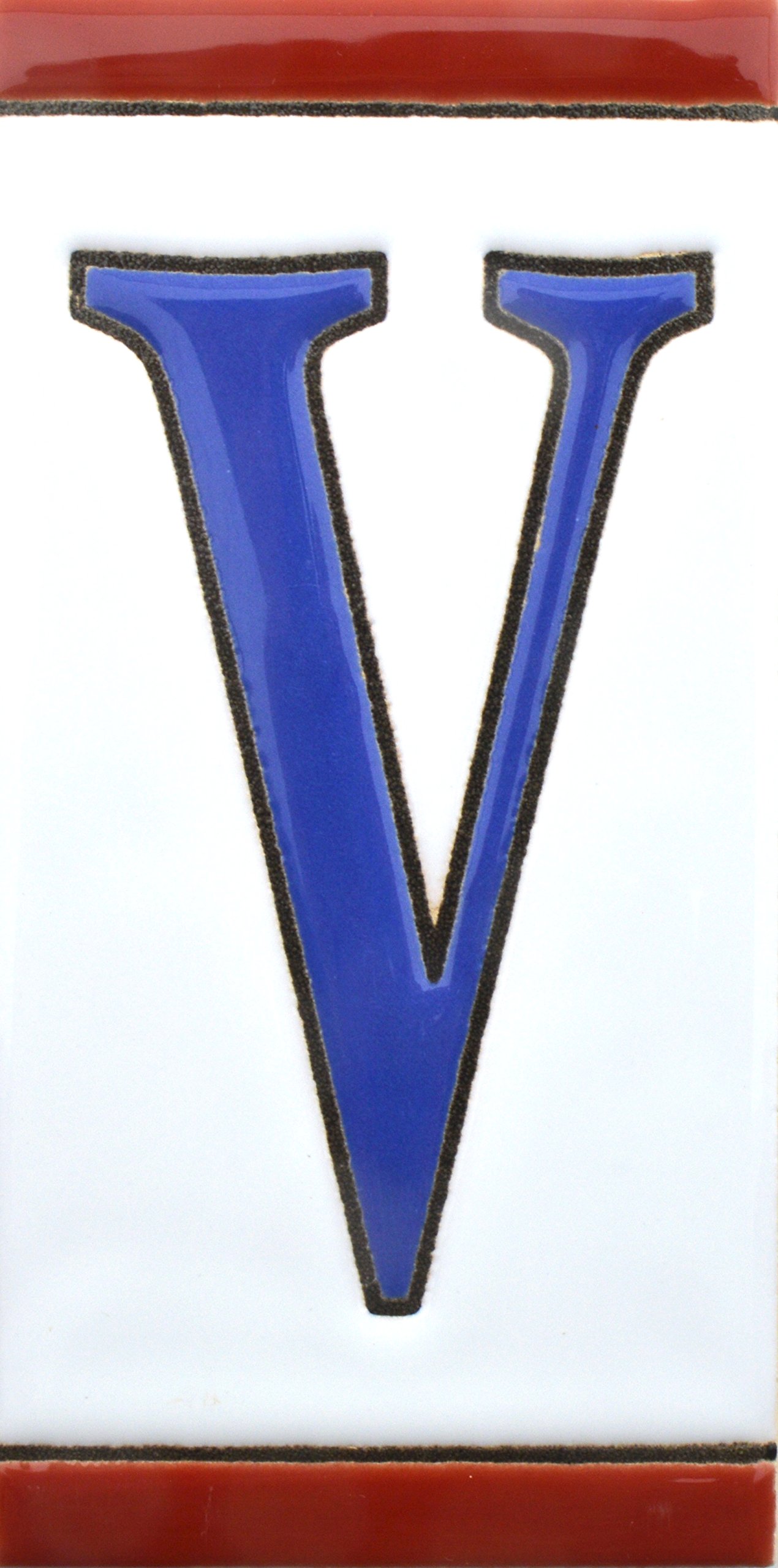 House letters 4 inch. Handpainted house letter tiles for signs, addresses and names. Address numbers for houses. House address numbers and letters. Design USA FLAG 4,29" x 2,13" (LETTER V)