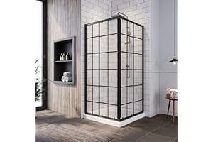 SUNNY SHOWER Sliding Shower Door with Shower Base Corner Shower Enclosure 36 X 36 X 72 inch, Semi-frameless Shower Door with 1/4" Clear Glass, Black Glass Door & White Base