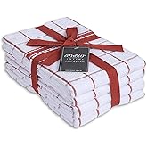 AMOUR INFINI Terry Cotton Kitchen Towels 4-Pack - Large 18 x 28 Inch, Absorbent & Soft Dish Towel with Hanging Loop, Washable Ideal for Cleaning, Drying (Rust)