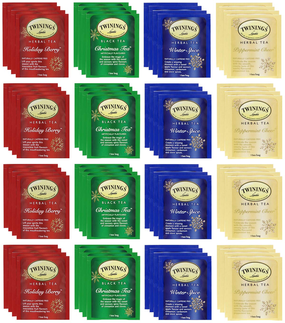 Twinings Holiday Variety Tea Bag Pack, Peppermint Cheer, Holiday Berry, Christmas Tea, Winter Spice and other variety 50 Count tea sampler