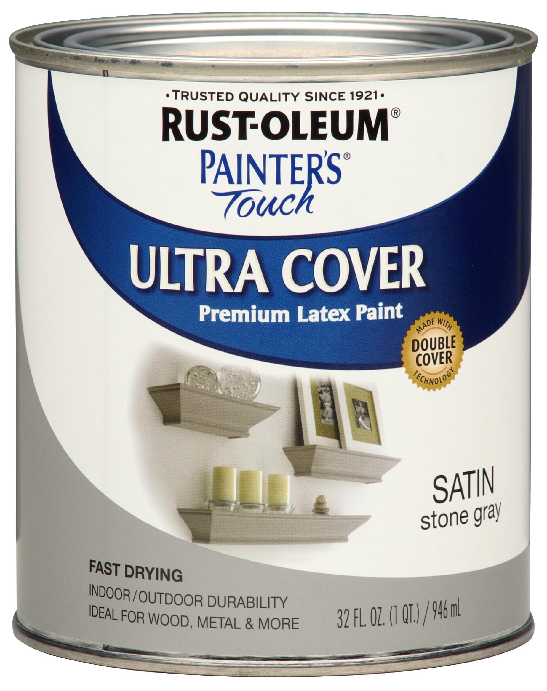 Photo 1 of Rust-Oleum 267335 Painter's Touch Latex Acrylic Paint, Satin Stone Gray 32 Fl Oz (Pack of 1)