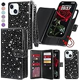 Varikke for iPhone 14 Plus Wallet Case Detachable with Card Holder for Women, Fashion Glitter PU Leather Strap Strong Magnetic Flip Wallet Removable Phone Case Cover for iPhone 14 Plus 6.7", Black