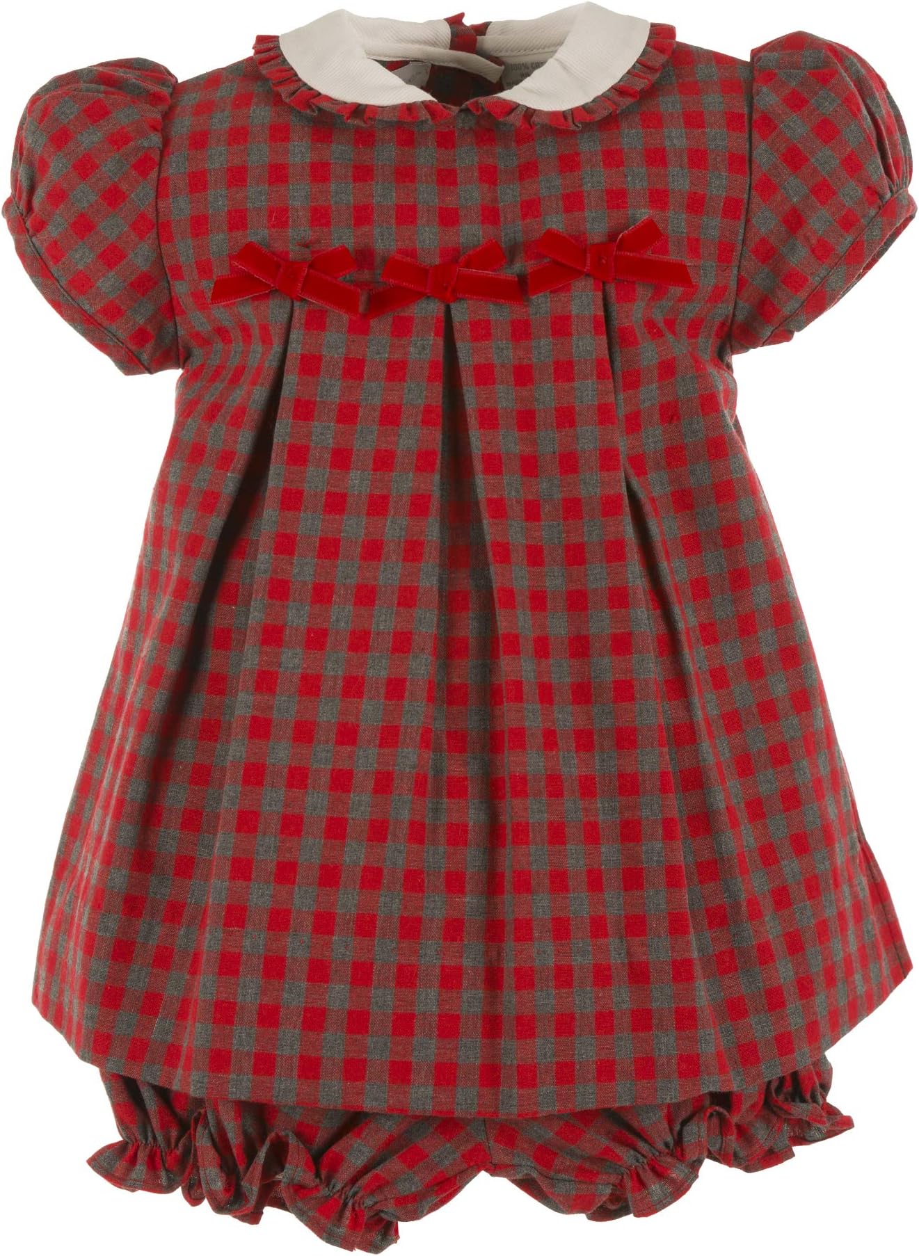 Carriage Boutique Girls Red Grey Check Short Sleeve Bow Dress