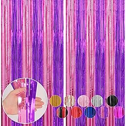 2 Pack Pink and Purple Foil Fringe Curtains