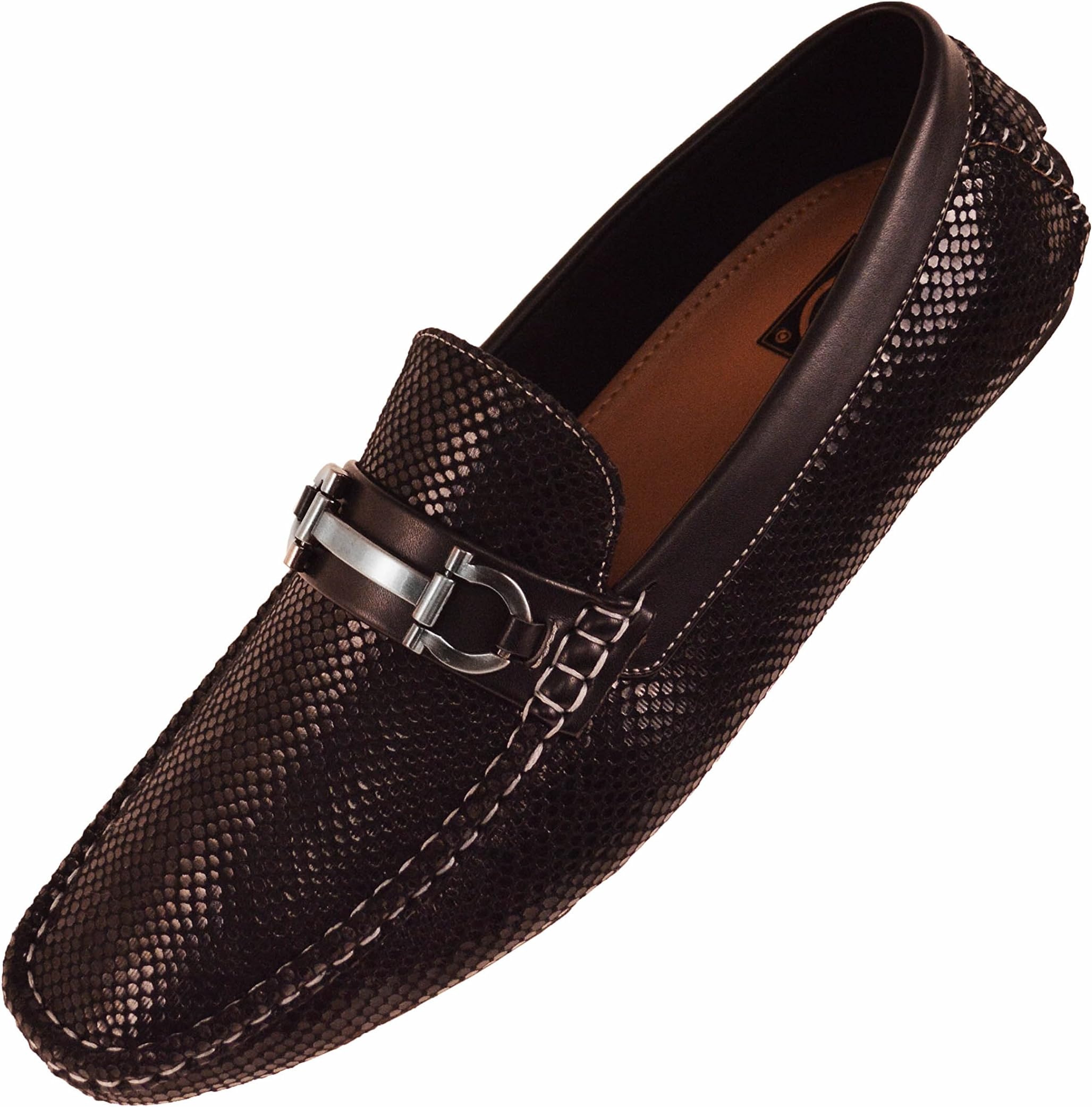 Concrete Mens Driving Shoe Loafer in Black Snake Skin Print w. Silver Ornament : Style Viper-000