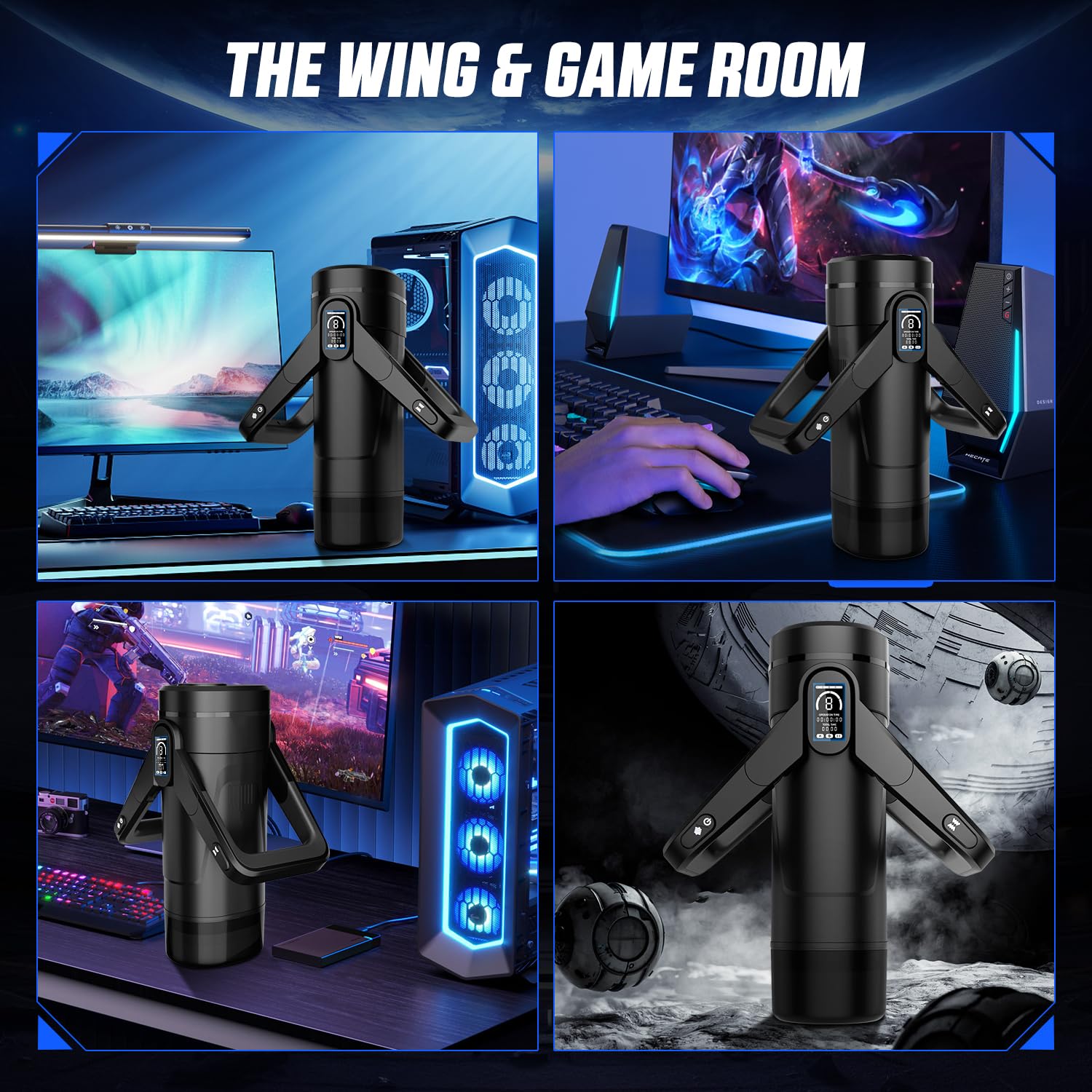 Automatic Male Masturbator for Men - 9 Thrusting & 9 Vibration Modes, Rechargeable Male Sex Toys with Wing-Grip Handle & LCD Display & Soft Removable Sleeve, Male Masterubaters Sex Toy for Men