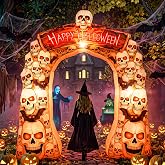 Jenaai 8.1 FT Halloween Inflatable Archway Outdoor, Skull Blow Up Arch LED | Halloween inflatable arch, lighted skull blow up arch outdoor for yards, haunted houses, parties and trick or treat entrances