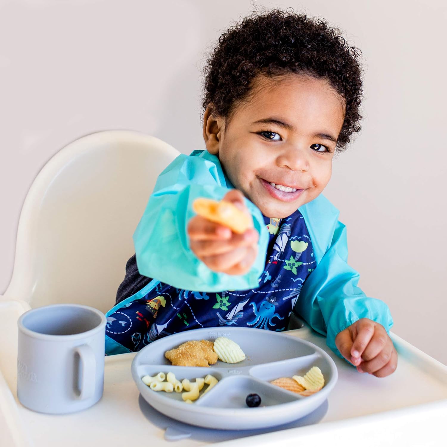 green sprouts Easy-wear Long Sleeve Bib | Waterproof Protection | Flipped Pocket, Soft Material, Easy Clean Smock: Baby