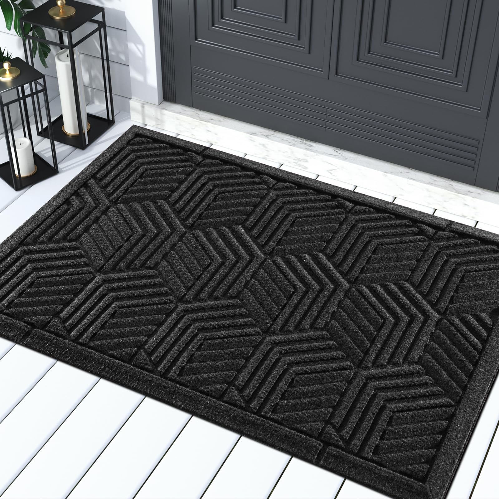 Yimobra Door Mat，Water Absorption rubber mat， Non Slip, Resist Dirt, Water Absorption, Easy Clean, Black, 92 x 61 cm
