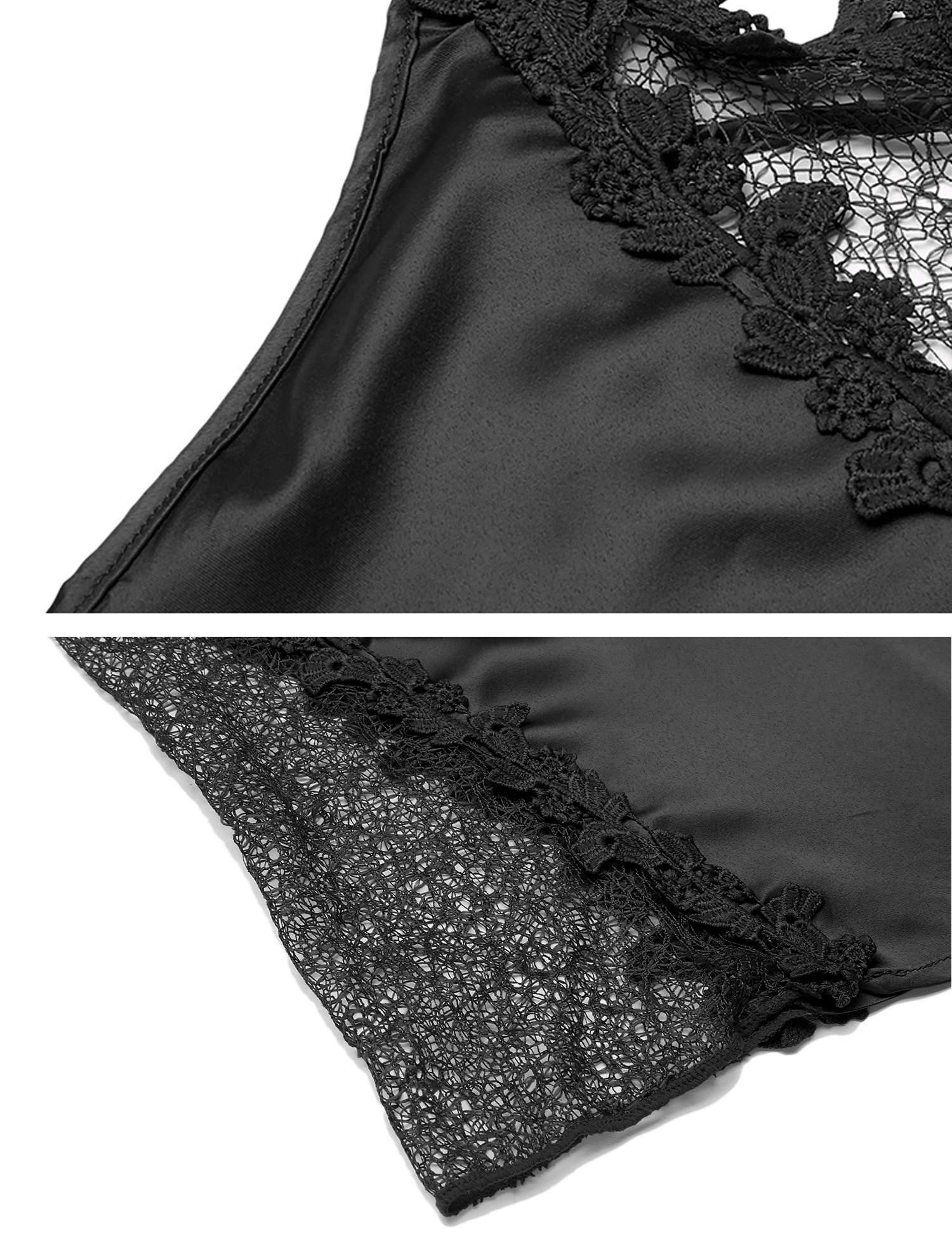 Dongba Women Sexy Satin Floral Chemise Lingerie Nightgown Lace Patchwork Mesh Sleeepwear Nightdress With G-String