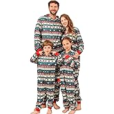 Matching Christmas Onesie Pajamas for Family - Adult Xmas PJs With Zipper, One Piece Hooded Sleepwear