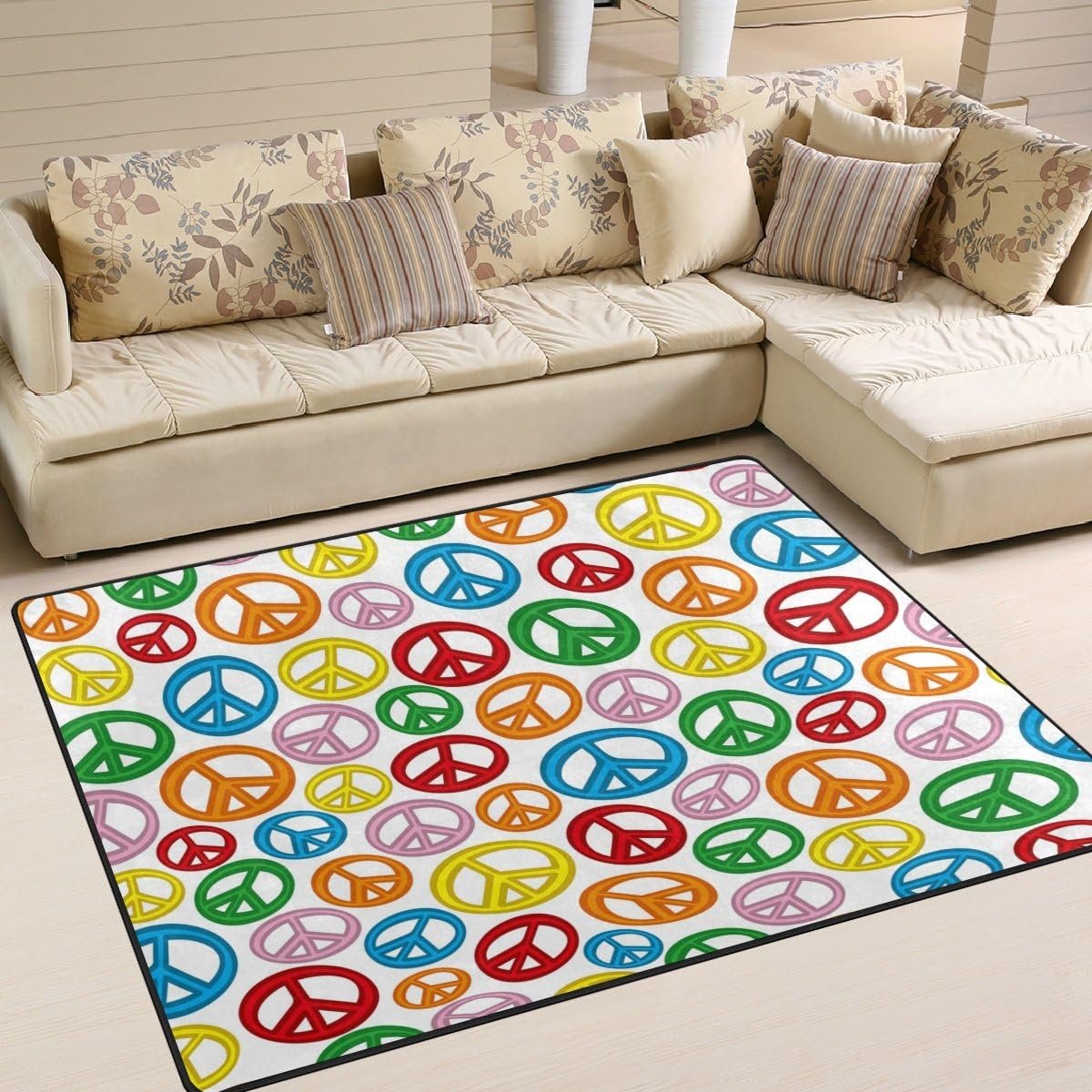 ALAZA Colorful Peace Sign Area Rug Rugs for Living Room Bedroom 5'3"x4'