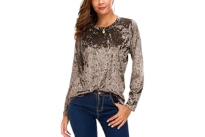 URBAN COCO Women's Vintage Velvet T-Shirt Casual Long Sleeve Top