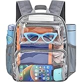 Clear Bag for Stadium Events, 12x6x12 Clear Backpack with Reinforced Strap, Stadium bag for Sports Concerts Work Travel, Grey