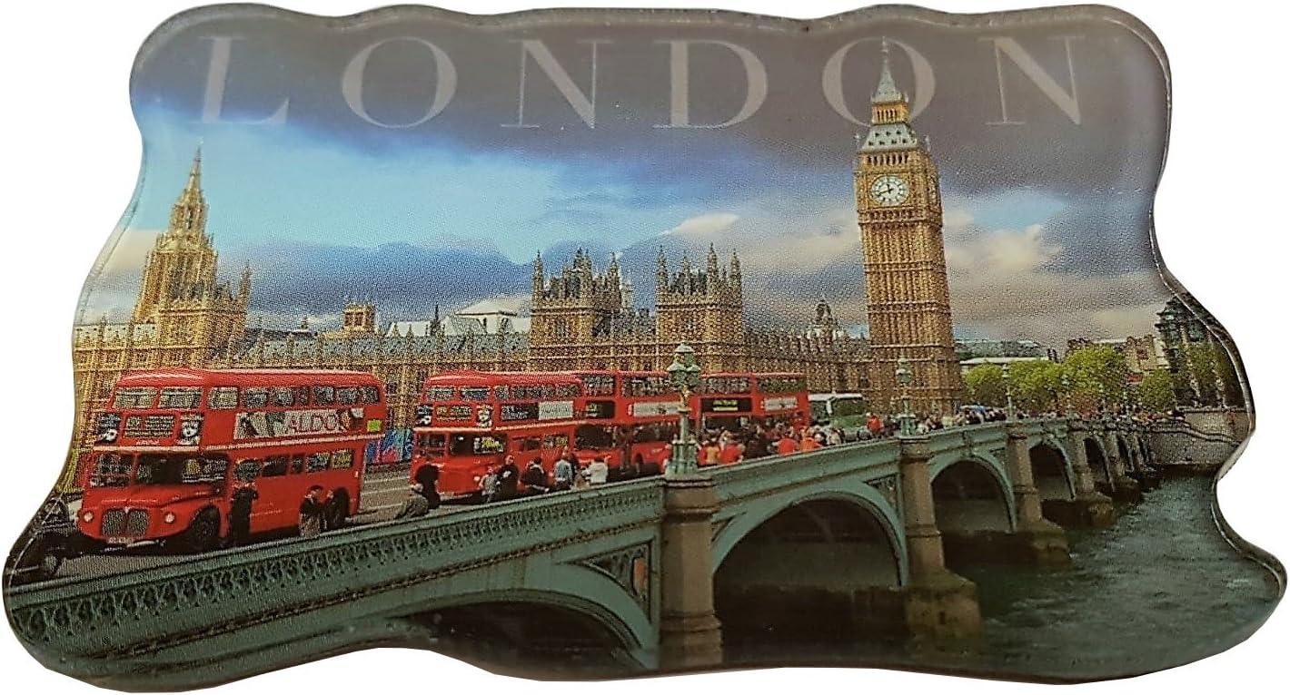 Fridge Magnet - Houses of Parliament, Laser Cut Acrylic Shaped Magnet Detailing Westminster Bridge and The Big Ben, London Collectable Magnet