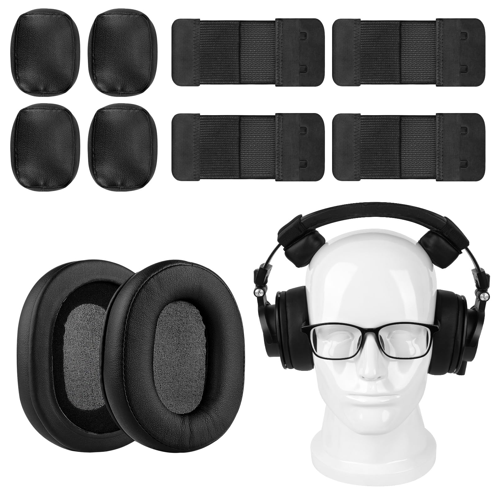 Geekria Earpads Kit for Glasses Wearers, Compatible with Audio-Technica ATH-M50X, M50XBT, M50xBT2, M50, M40X, M30, M20, Pressure Relief Cushions and Ear Cup Covers