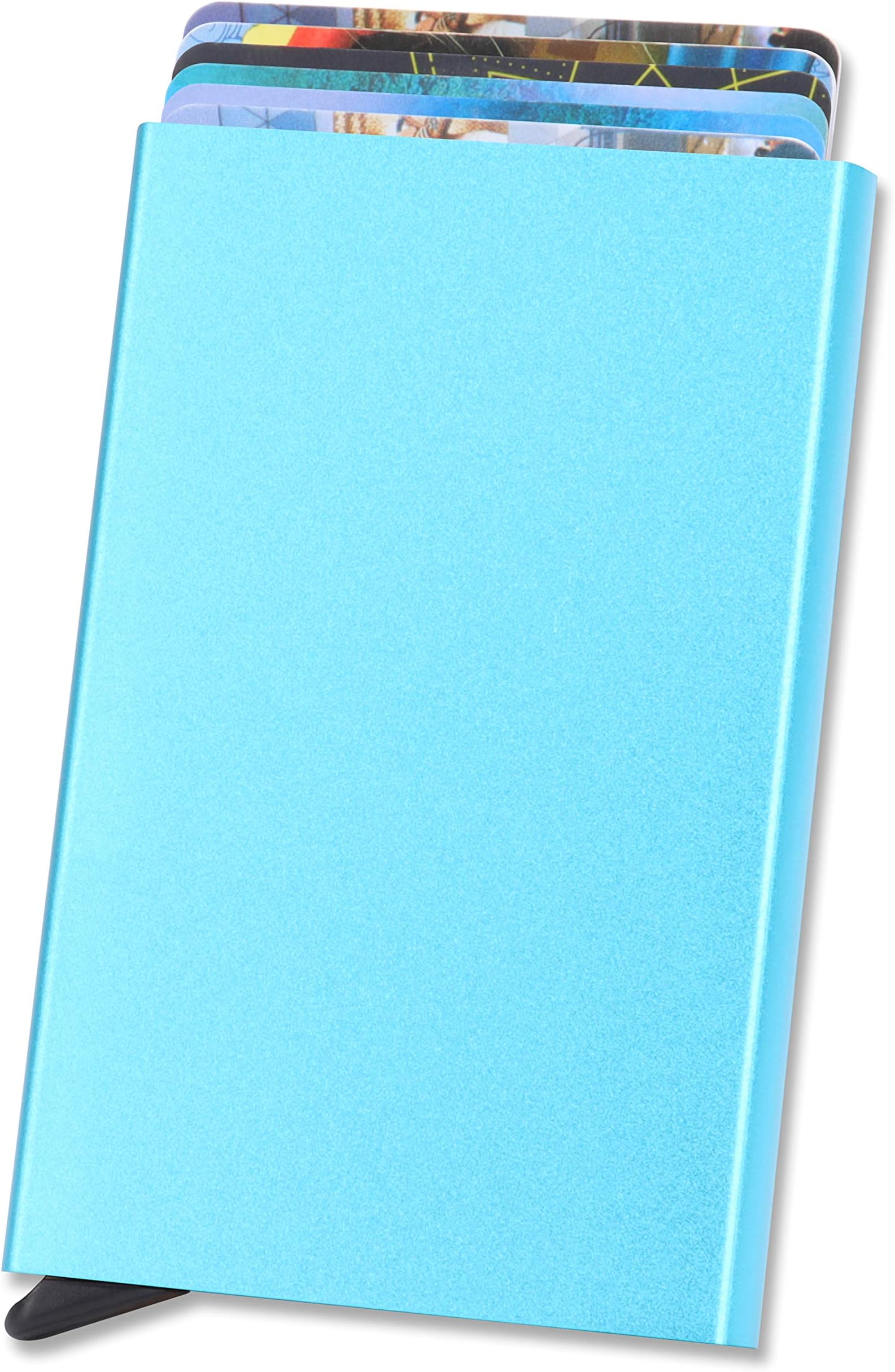 MuLier Credit Card Holder RFID Blocking Aluminum Automatic Pop-up Slim Metal Wallet (Blue)