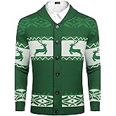 COOFANDY Men's Christmas Cardigans Ugly Xmas Sweaters Reindeer Snowflake Shawl Collar Knitted Cardigan Sweater