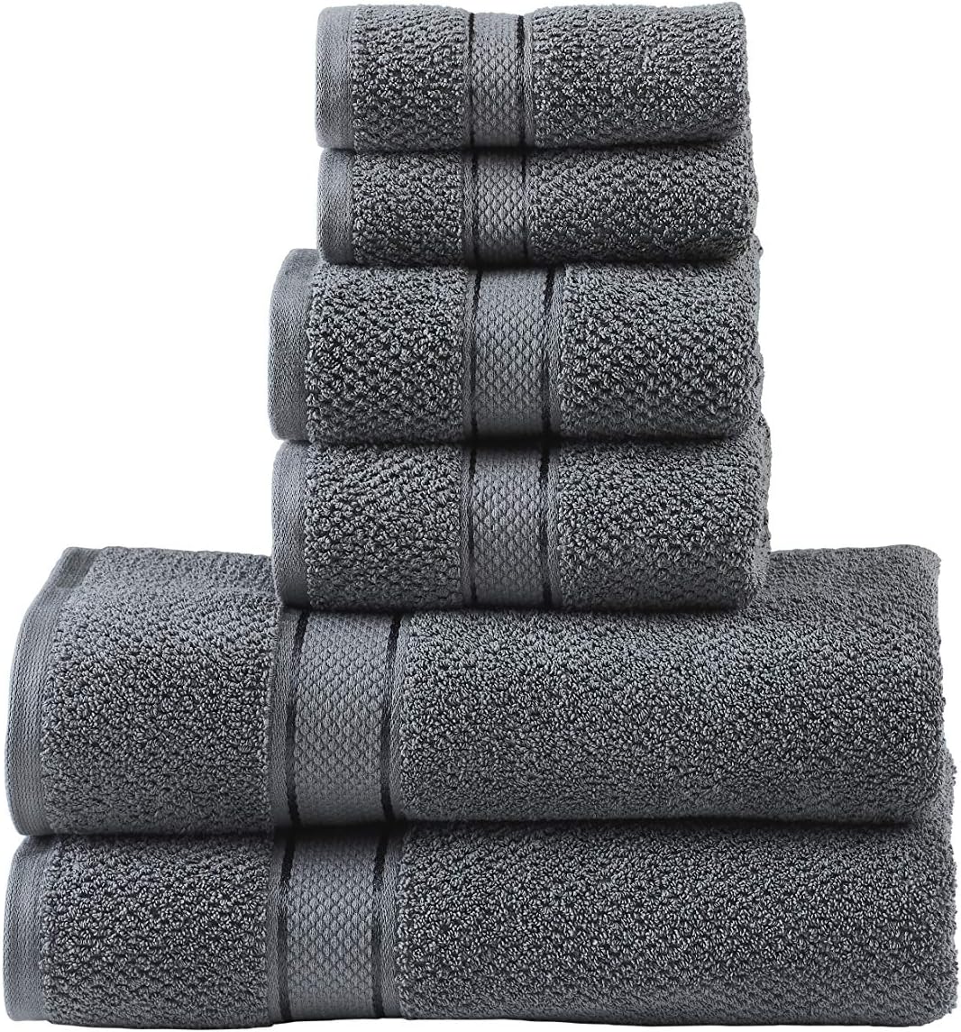 Senses Textured Rice Weave 6 pc Bathroom Towel Set, All Cotton 550 GSM (Charcoal Color): Home & Kitchen