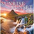 Sunrise Sunset 2025 Hangable Monthly Wall Calendar Large Months Desert Beach Mountain Ocean Parks Paradise Vacation Photo Gift Organizing & Planning (2025 Sunrise)