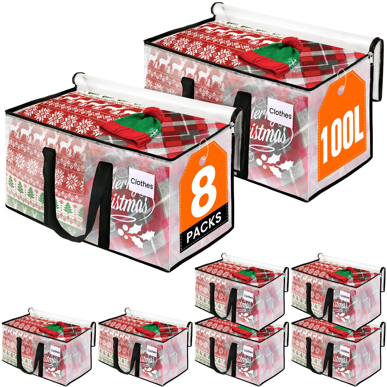 RoomHacks Clear Heavy Duty Extra Large Moving Bags, Reinforced Handle and Double Zipper Storage Bags, Packing Bags Alternative (8 Packs) Image