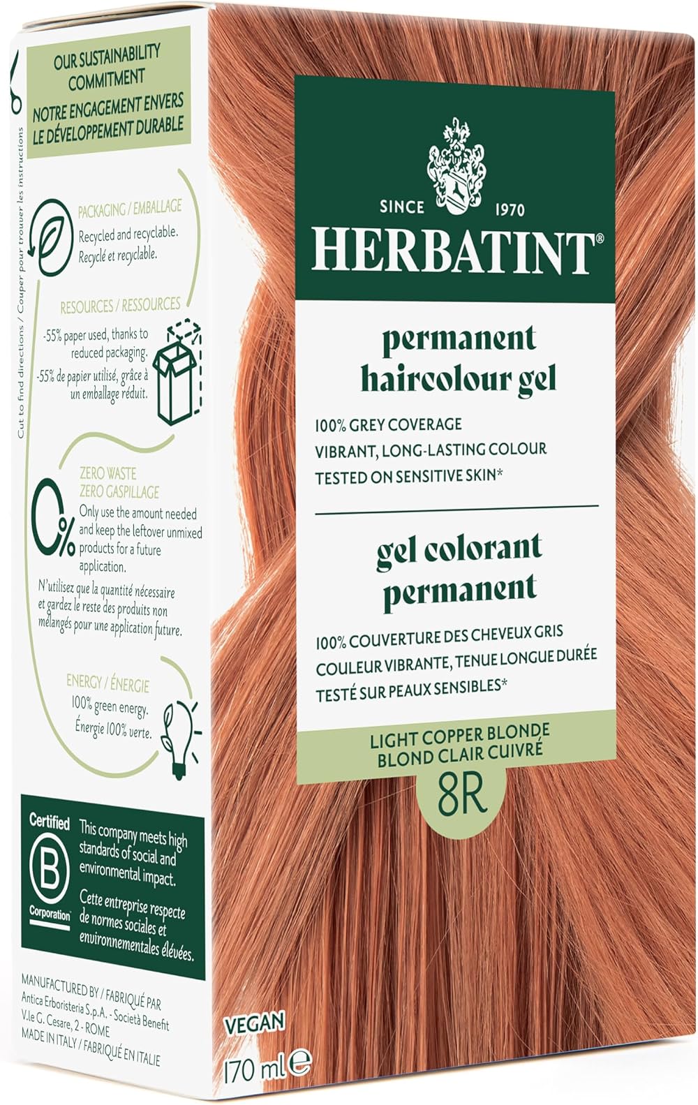 Herbatint 8R Light Copper Blonde Permanent Herbal Hair Colour Gel 135ml