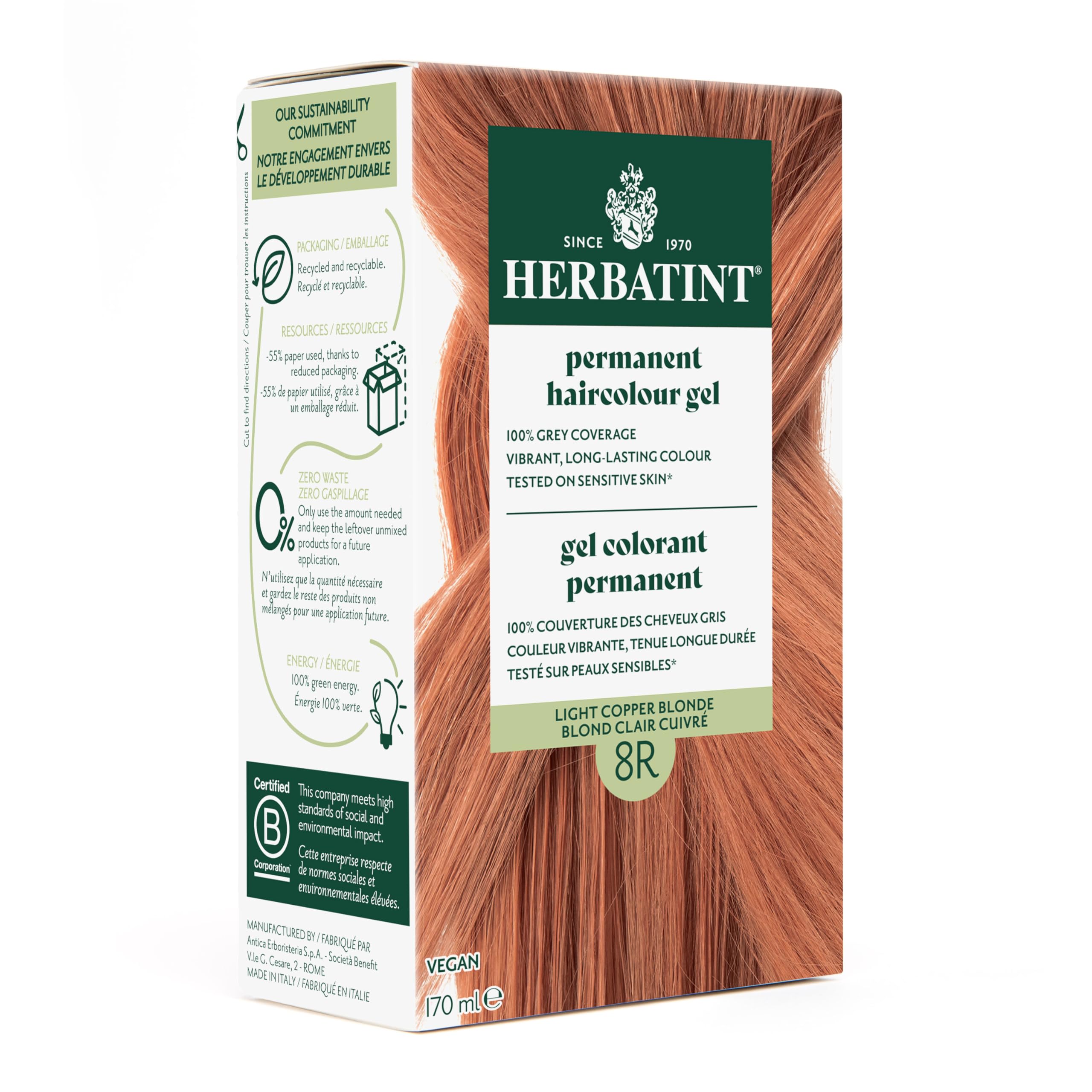 Herbatint 8R Light Copper Blonde Permanent Herbal Hair Colour Gel 135ml