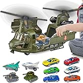 Yiwsnust Helicopter Toys for Kids Boys - Military Helicopter Toy Set with Lights, Sounds, Army Tanks, Airplanes, Racing Cars 