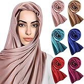 Bunnycool 6 Pack Hijab Scarves for Women Muslim Head Wraps Jersey Hijab Soft Long Scarf Wrap for Muslim Cotton Shawl
