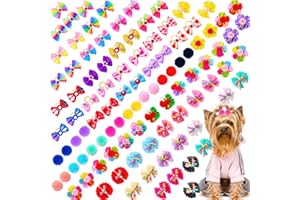 Mruq Pet 100pcs Dog Hair Bows, Small Puppy Grooming Bows with Rubber Bands - Mix Dainty Handmade Hair Accessories for Pet Yorkie and Tiny Dogs