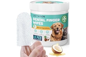 LAZYNOON Dog Teeth Cleaning Wipes - Dog Dental Wipes, Pet Dental Finger Wipes for Dogs & Cats Teeth with Brushing Beads, Removes Plaque and Tartar Buildup, Freshens Breath, 60 Count, Mint Scent