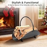 AMAGABELI GARDEN HOME Fireplace Log Holder Indoor Metal Wood Rack Basket Black view 6